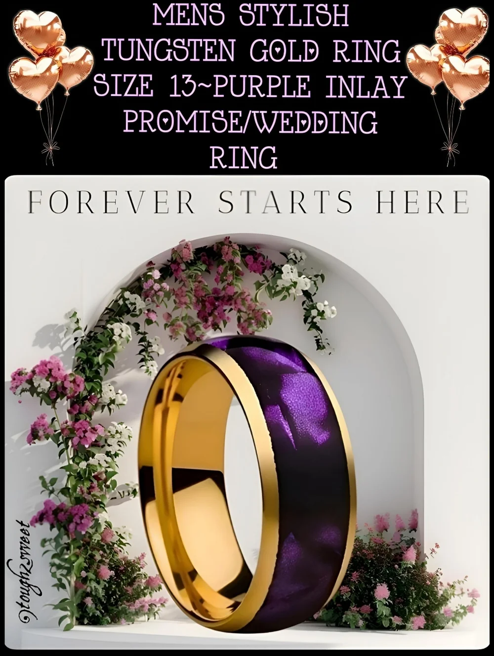 🆕️MENS STYLISH TUNGSTEN GOLD RING SIZE 13~PURPLE INLAY PROMISE/WEDDING RING (M)